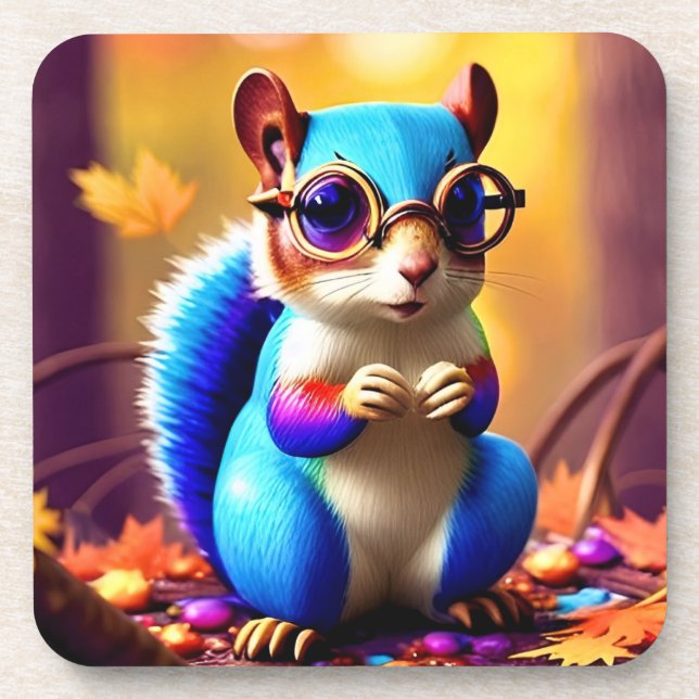 Cute Blue Squirrel Wearing Glasses-46506 Coaster (Front)