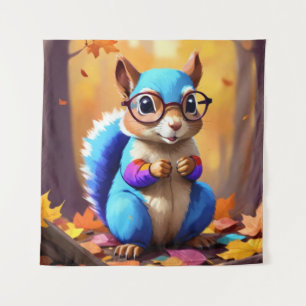 Cute Blue Squirrel Wearing Glasses-46506 Tapestry