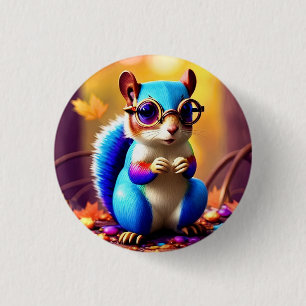 Cute Blue Squirrel with Glasses  3 Cm Round Badge