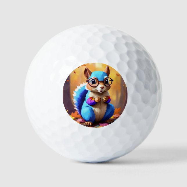 Cute Blue Squirrel with Glasses-56786 Golf Balls (Front)
