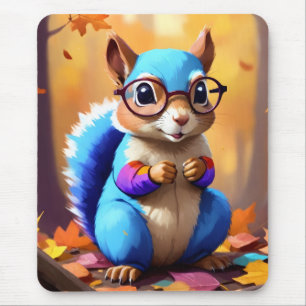 Cute Blue Squirrel with Glasses-56786 Mouse Mat