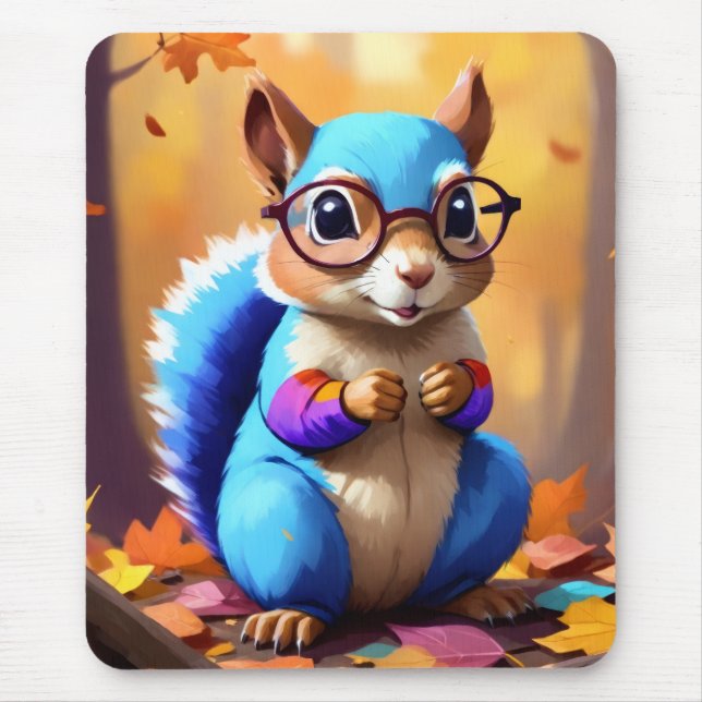 Cute Blue Squirrel with Glasses-56786 Mouse Mat (Front)