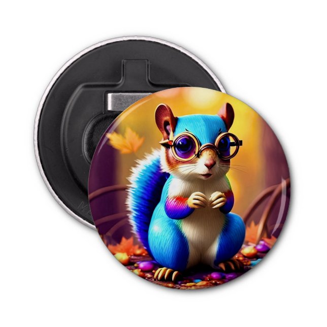 Cute Blue Squirrel with Glasses  Bottle Opener (Front)