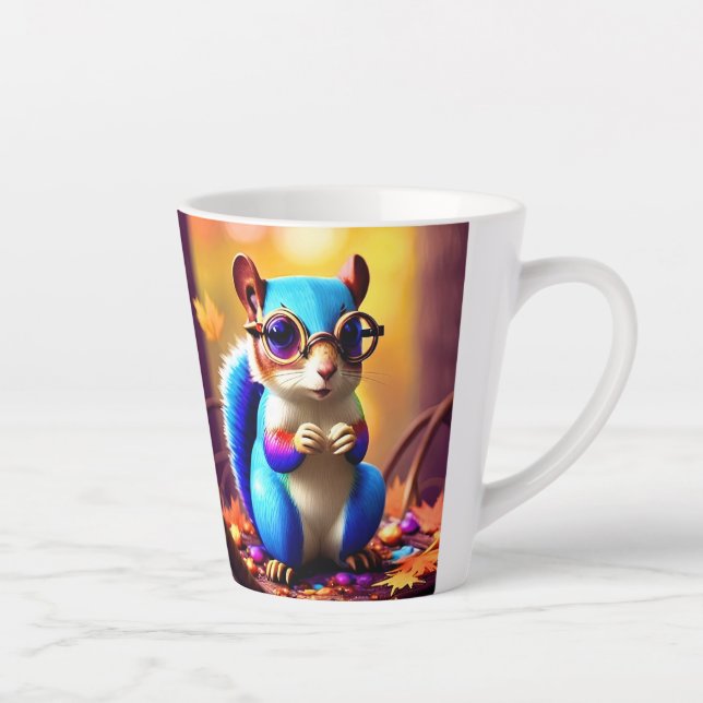 Cute Blue Squirrel with Glasses  Latte Mug (Right)