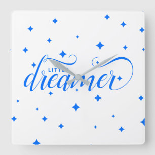 Cute Blue Starry Little Dreamer Square Wall Clock