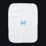 Cute Blue Stars Monogrammed White Newborn Infant Burp Cloth<br><div class="desc">Create your own custom, personalised, 100% ultra-soft polyester fleece, gentle on baby’s skin, unique, one-of-a-kind, light blue typography script name initial, stylish baby blue stars pattern on white background, monogrammed baby burp cloth. Simply type in the baby's initial / monogram and name, to customise. Makes a wonderful, custom, personalised gift...</div>