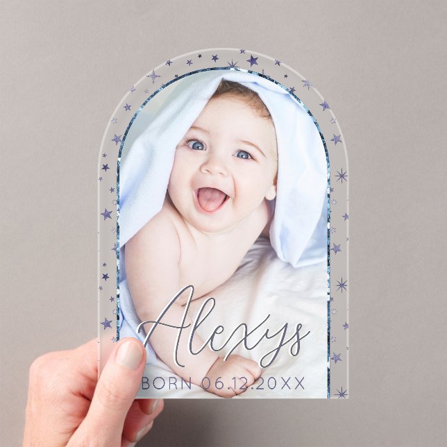  Cute Blue Stars Photo Baby Boy Birth Announcement (Insitu (Handheld))