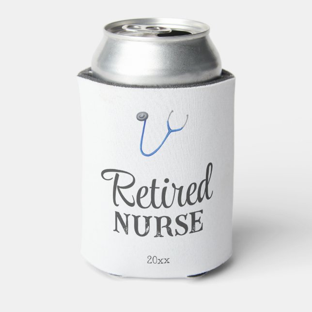 Cute Blue Stethoscope Retired Nurse  Can Cooler (Can Back)