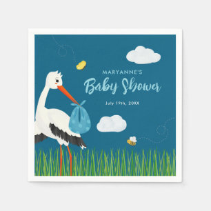 Cute Blue Stork Baby Shower Custom  Napkin