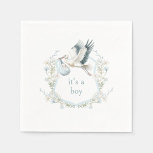 Cute Blue Stork Crest Baby Shower It's a Boy Napkin
