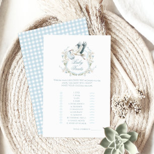 Cute Blue Stork Delivery Baby Shower Traits Game