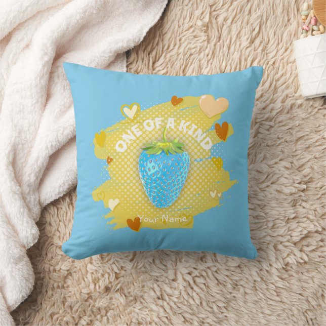 Cute Blue Strawberry Hearts One Of A Kind Yellow Cushion (Blanket)
