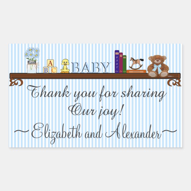 Cute Blue Striped Baby Shower Thank You Rectangular Sticker (Front)