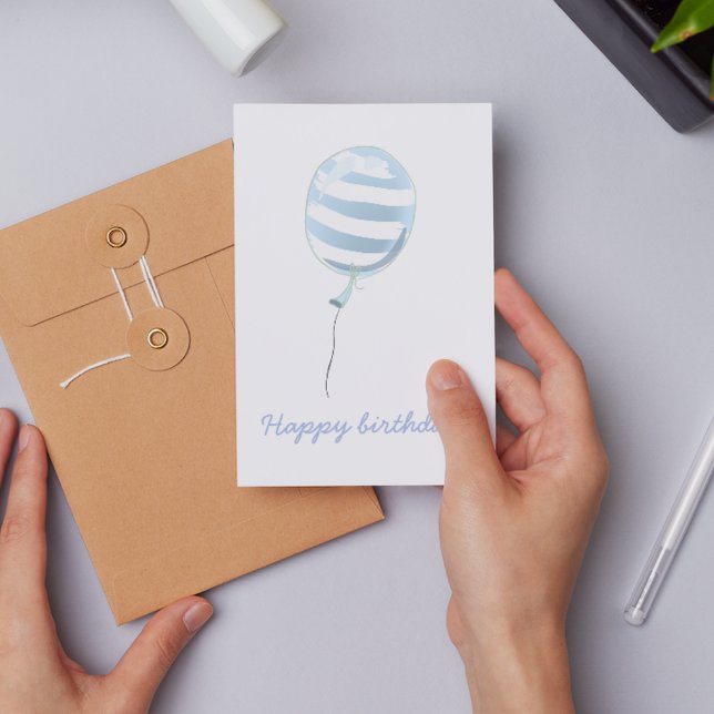 Cute Blue Striped Balloon - Kids Birthday  Postcard (Creator Uploaded)