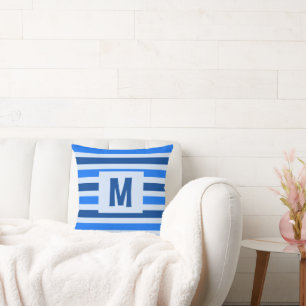 Cute Blue Striped Design Single Initial Cushion