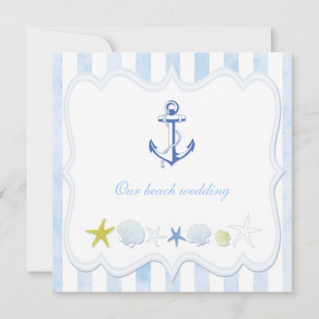 Cute Blue Striped Nautical Wedding Invitation (Front)