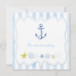 Cute Blue Striped Nautical Wedding Invitation