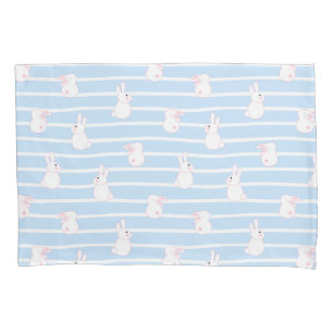 Cute Blue Striped Rabbit Pattern Pillowcase
