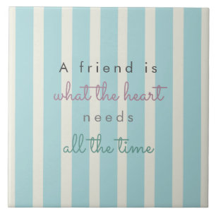 cute blue stripes friendship quote hand lettering tile