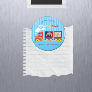 Cute Blue Stripes Pattern Toy Train Boys Birthday Magnet