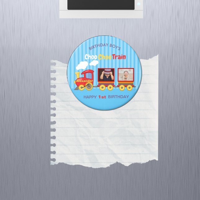 Cute Blue Stripes Pattern Toy Train Boys Birthday  Magnet (Creator Uploaded)