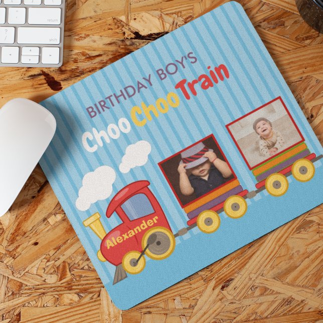Cute Blue Stripes Pattern Toy Train Boys Birthday  Mouse Mat (Creator Uploaded)
