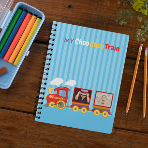 Cute Blue Stripes Pattern Toy Train Boys Birthday  Notebook