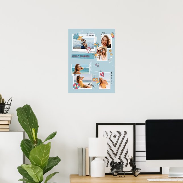Cute Blue Summer Multiple Photo Collage  Poster (Home Office)