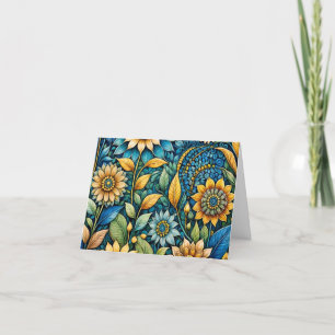 Cute Blue Sunflower Abstract Art Blank Note Card