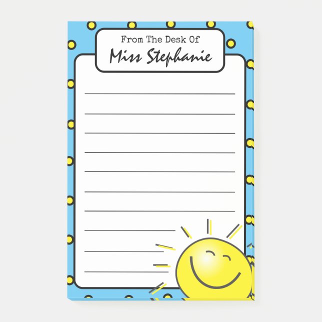 Cute Blue Sunshine Smile Face From Teacher  Post-it Notes (Front)
