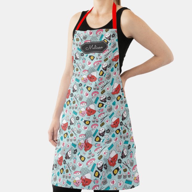 Cute Blue Sushi Pattern Apron (Insitu)