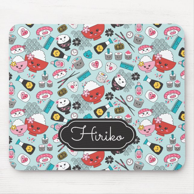 Cute Blue Sushi Pattern Mouse Mat (Front)