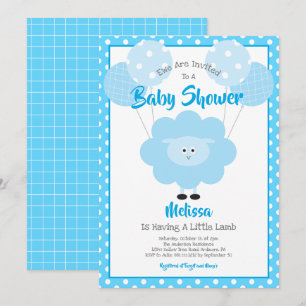 Cute Blue Sweet Lamb, Simple Modern Baby Shower Invitation