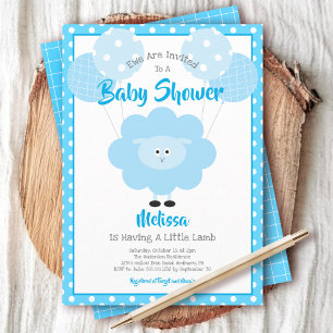 Cute Blue Sweet Lamb, Simple Modern Baby Shower Invitation