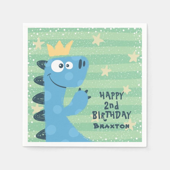 Cute Blue T-Rex Children's Birthday Party Napkin (Front)
