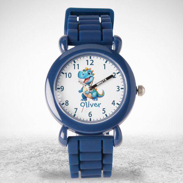 Cute Blue T-rex Dinosaur Personalised Watch (Creator Uploaded)