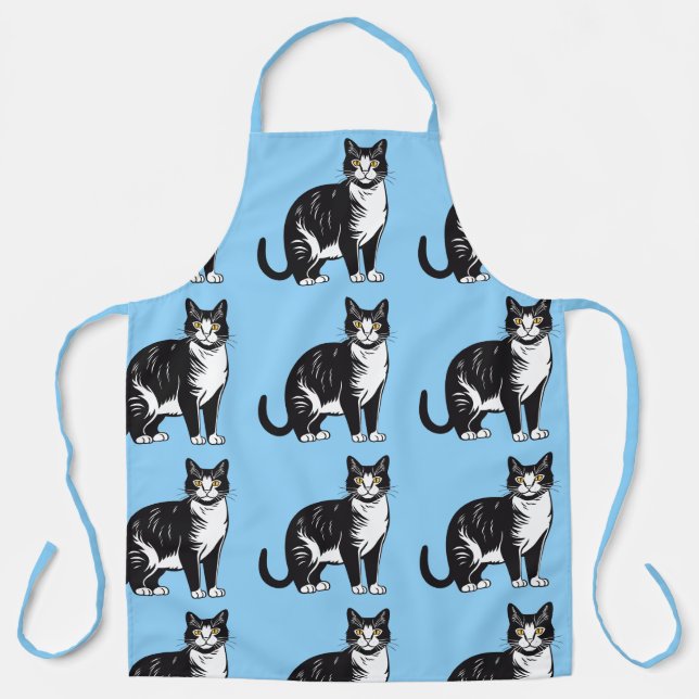 Cute Blue Tabby Cat Pattern Animal Lover Design Apron (Front)