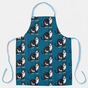 Cute Blue Tabby Cat Pattern Kitchen Apron