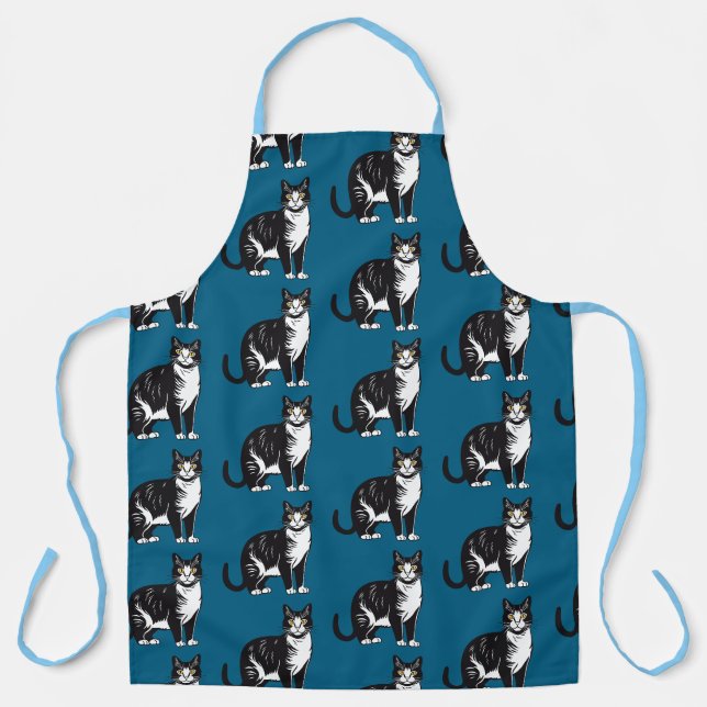 Cute Blue Tabby Cat Pattern Kitchen Apron (Front)