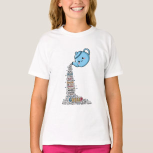 Cute Blue Teapot Spilling Gossip Word Cloud Kids T-Shirt