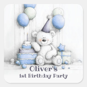 Cute Blue Teddy Bear 1st Birthday Envelope Seal