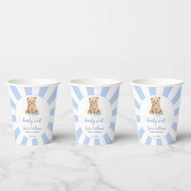 Cute blue teddy bear baby boy shower paper cups (Multi)