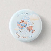 Cute Blue Teddy Bear Baby Shower Button