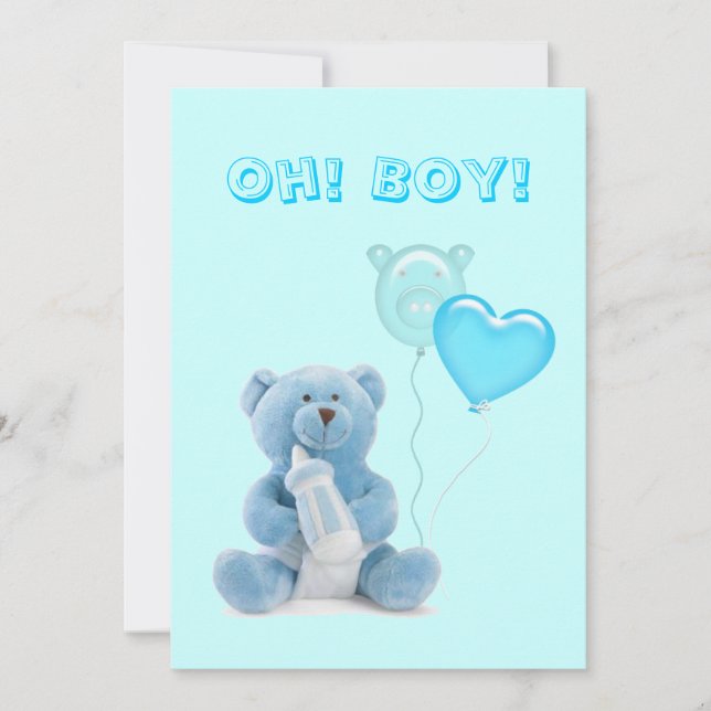 Cute Blue Teddy Bear Baby Shower Invitation (Front)