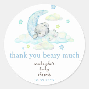 Cute Blue Teddy Bear Baby Shower Thank You Classic Round Sticker