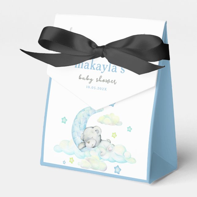 Cute Blue Teddy Bear Baby Shower Thank You Favour Box (Front Side)