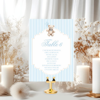 Cute Blue Teddy Bear Balloon Baby Boy Table Number