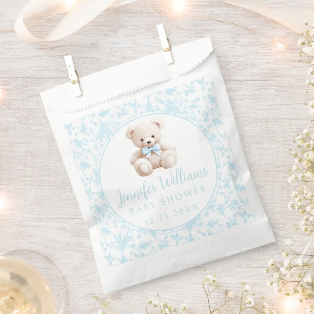 Cute blue teddy bear boho baby boy shower favour bags (Clipped)