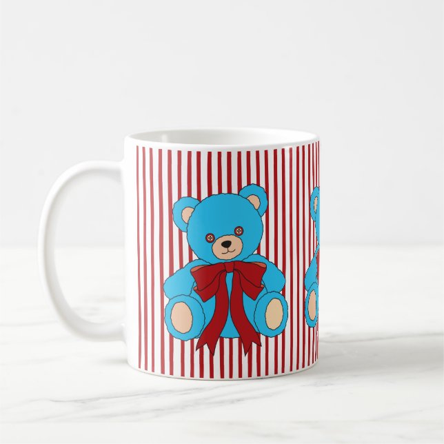 Cute Blue Teddy Bear Christmas Coffee Mug (Left)