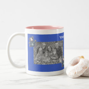 Cute Blue Teddy Bear Frame Personalised Photo Two-Tone Coffee Mug